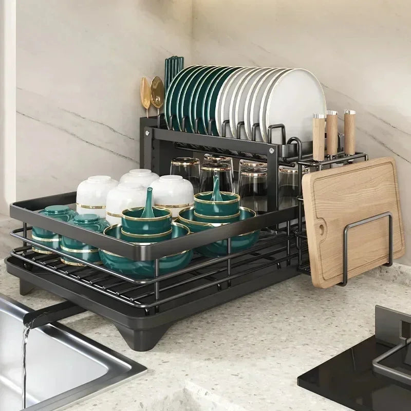 DishLift | Expandable Kitchen Dish Rack – Practical Space-Saving Plate & Utensil Drainer
