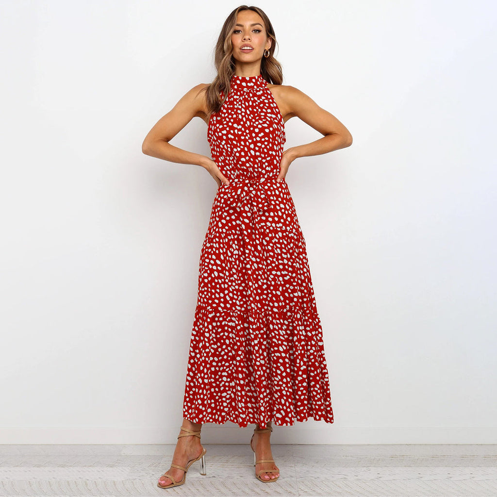 Cira | Midi-jurk met ruches voor dames – Elegante, soepel vallende casual jurk met stippen