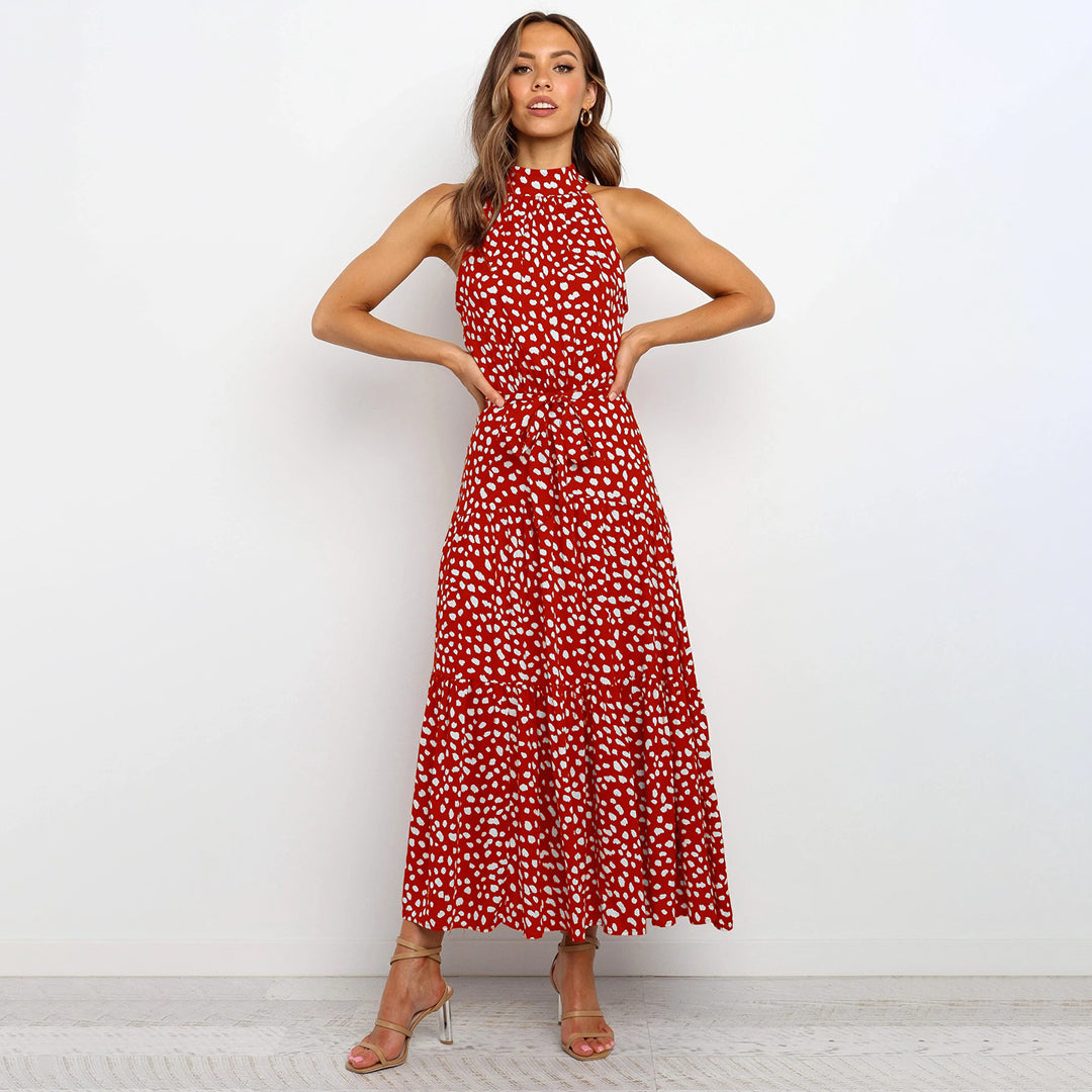 Cira | Midi-jurk met ruches voor dames – Elegante, soepel vallende casual jurk met stippen