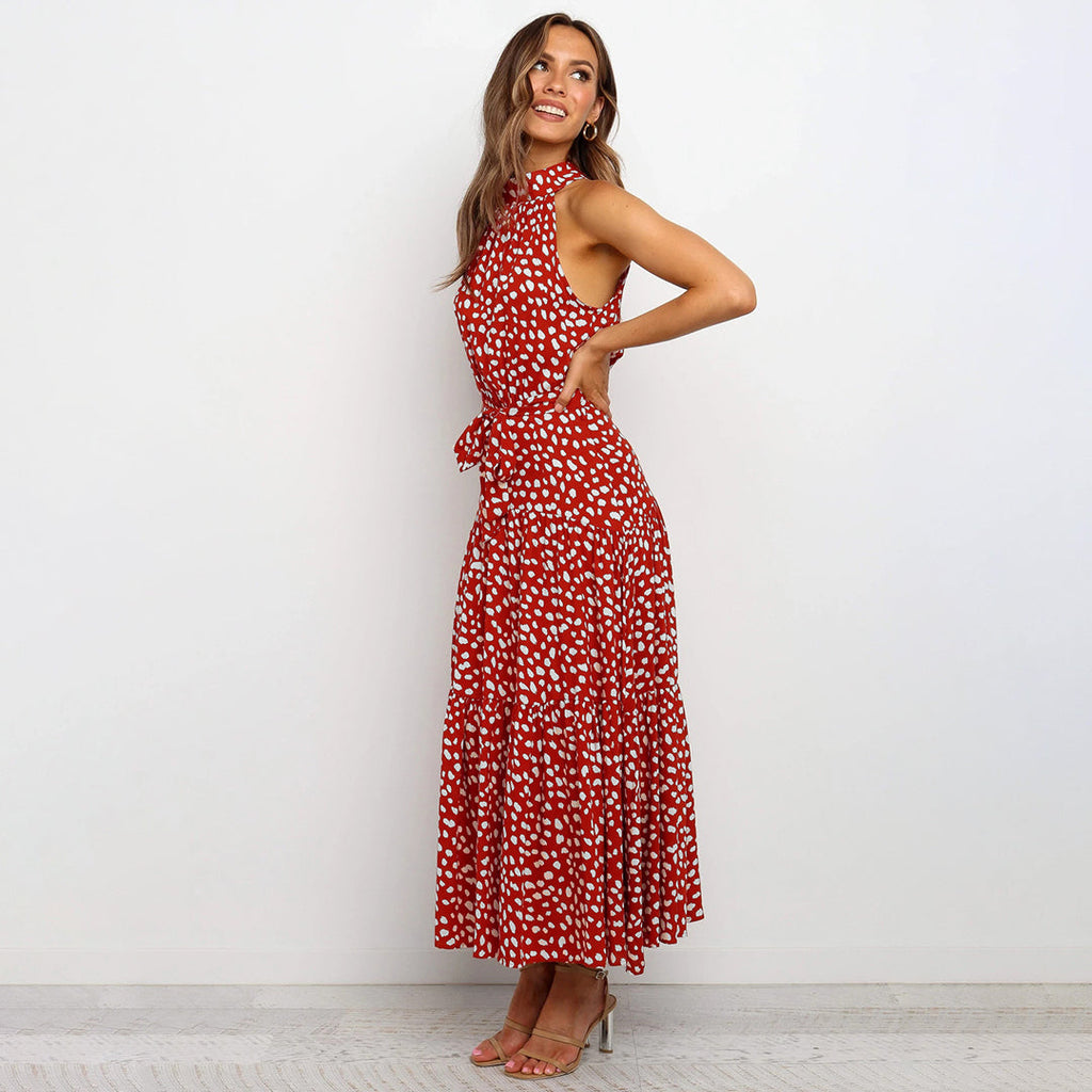 Cira | Midi-jurk met ruches voor dames – Elegante, soepel vallende casual jurk met stippen