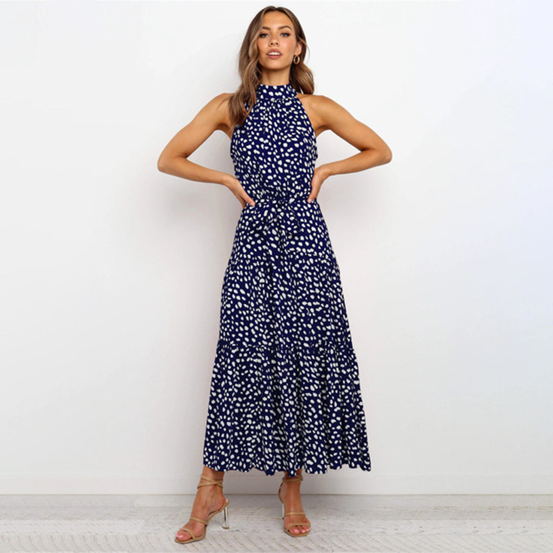 Cira | Midi-jurk met ruches voor dames – Elegante, soepel vallende casual jurk met stippen