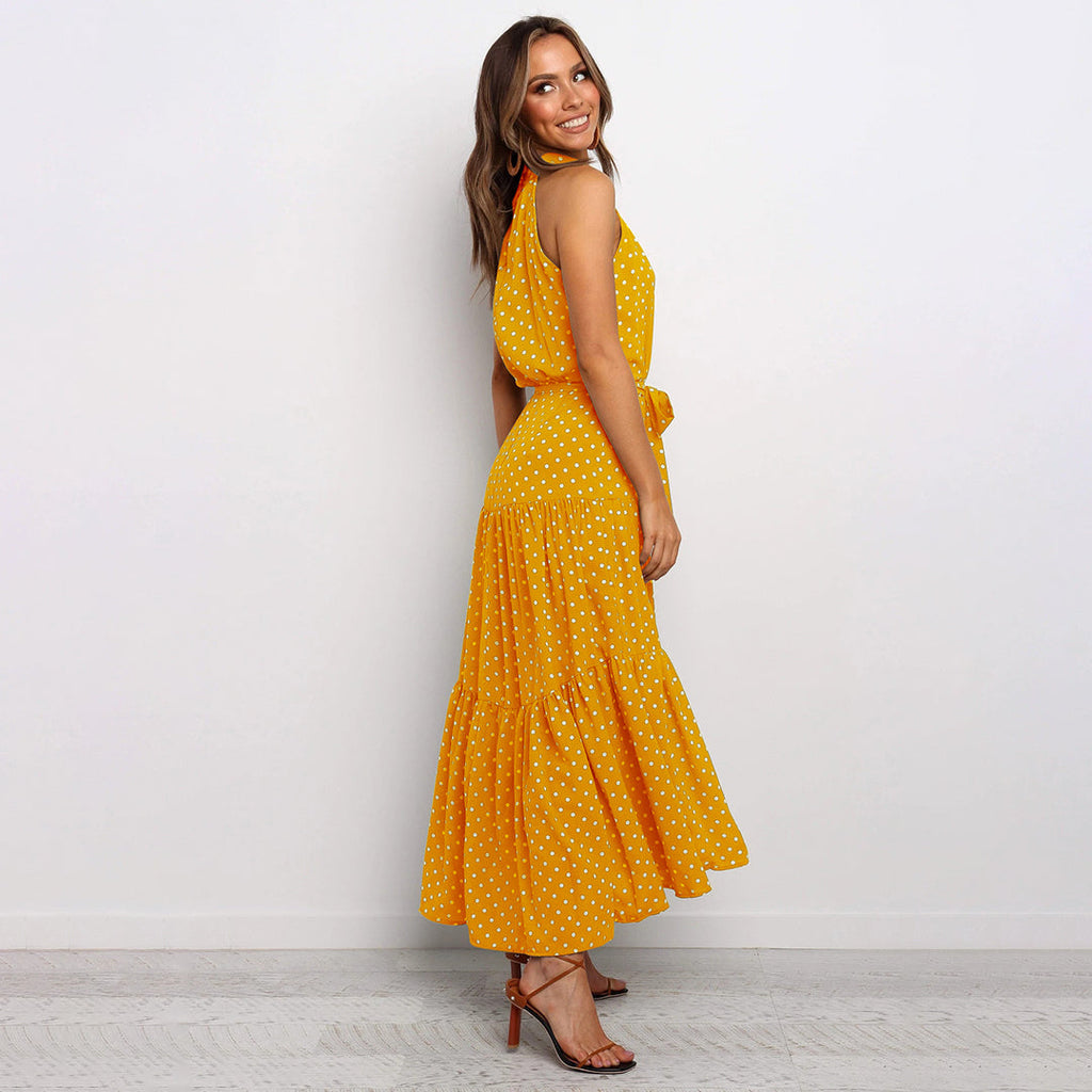 Cira | Midi-jurk met ruches voor dames – Elegante, soepel vallende casual jurk met stippen