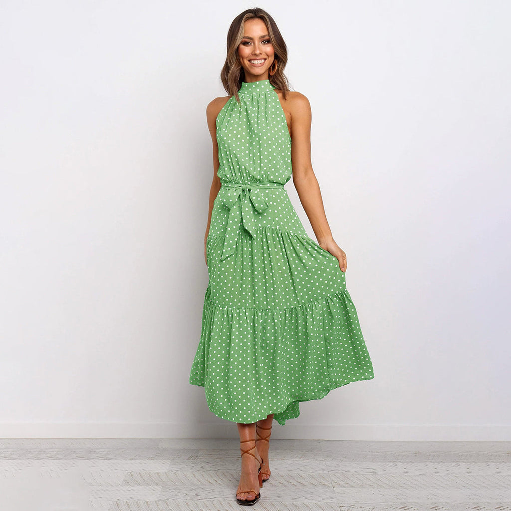 Cira | Midi-jurk met ruches voor dames – Elegante, soepel vallende casual jurk met stippen