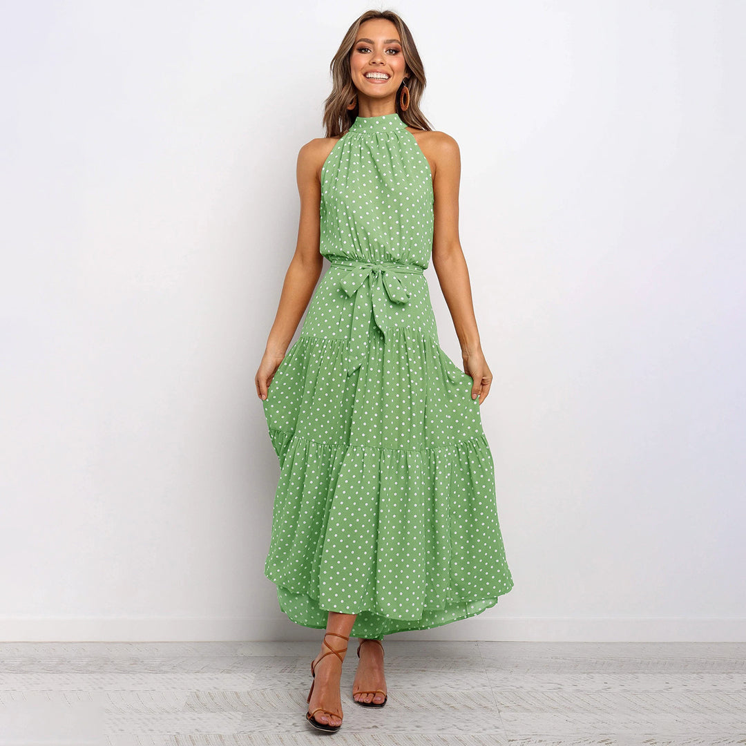 Cira | Midi-jurk met ruches voor dames – Elegante, soepel vallende casual jurk met stippen