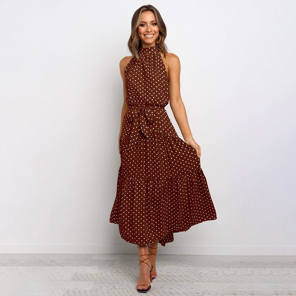 Cira | Midi-jurk met ruches voor dames – Elegante, soepel vallende casual jurk met stippen