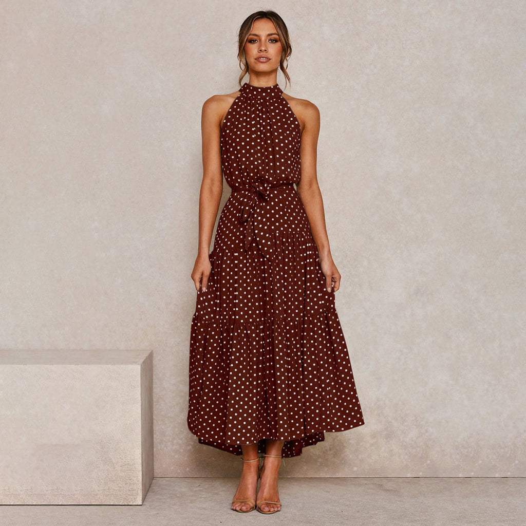 Cira | Midi-jurk met ruches voor dames – Elegante, soepel vallende casual jurk met stippen