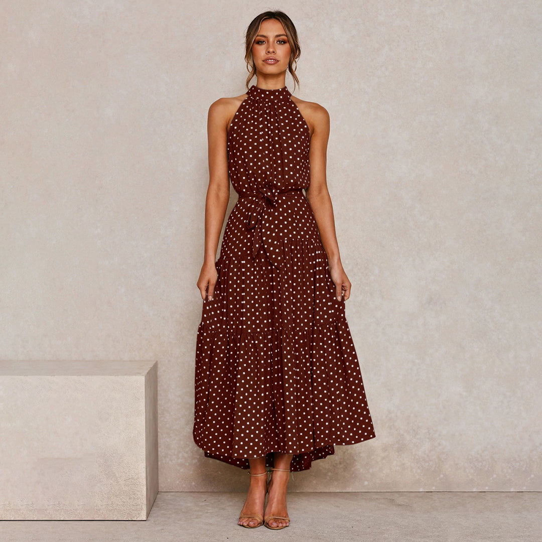 Cira | Midi-jurk met ruches voor dames – Elegante, soepel vallende casual jurk met stippen