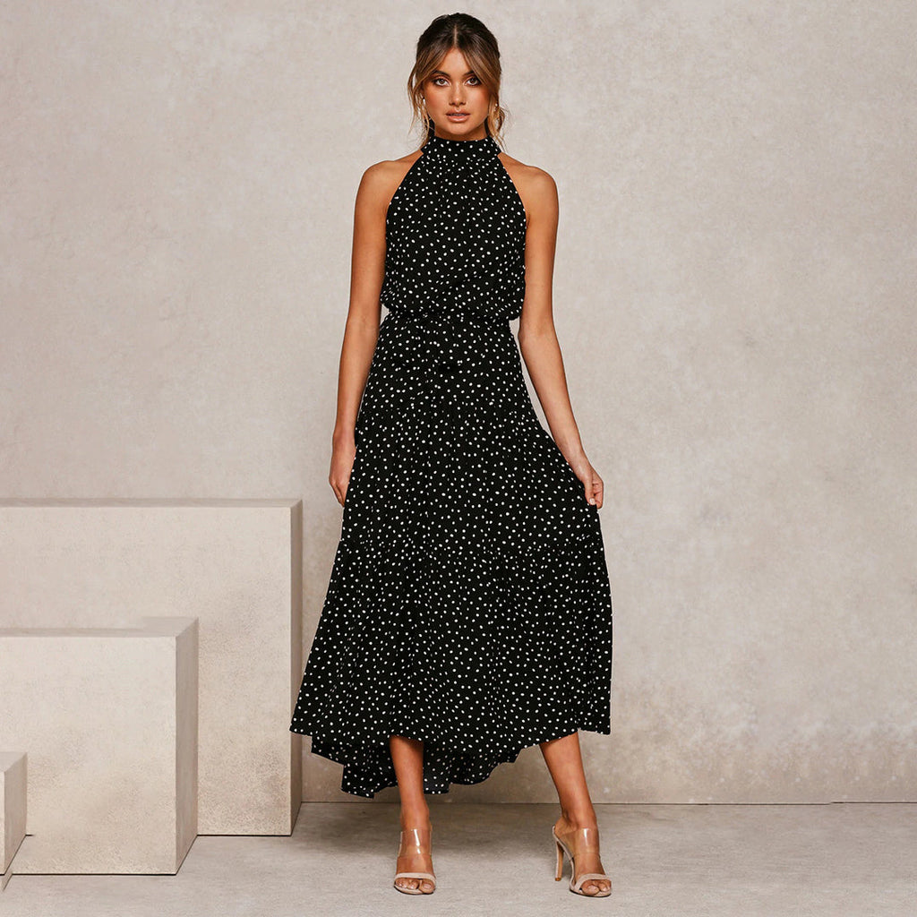 Cira | Midi-jurk met ruches voor dames – Elegante, soepel vallende casual jurk met stippen