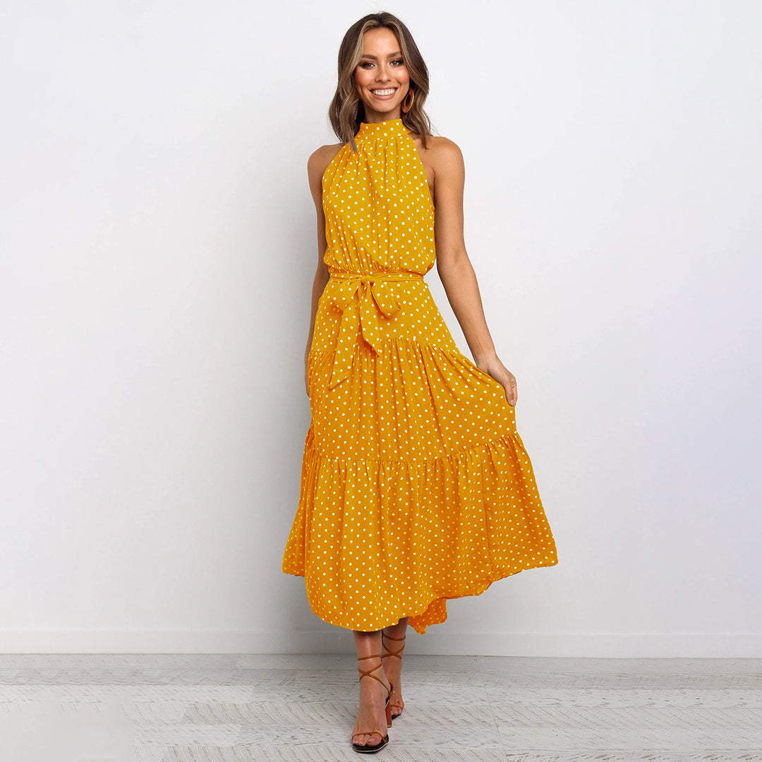Cira | Midi-jurk met ruches voor dames – Elegante, soepel vallende casual jurk met stippen