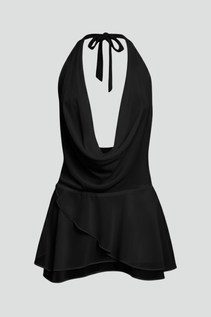 Pria | Dames backless mini-jurk – halterjurk met ronde hals en open rug, partyjurk