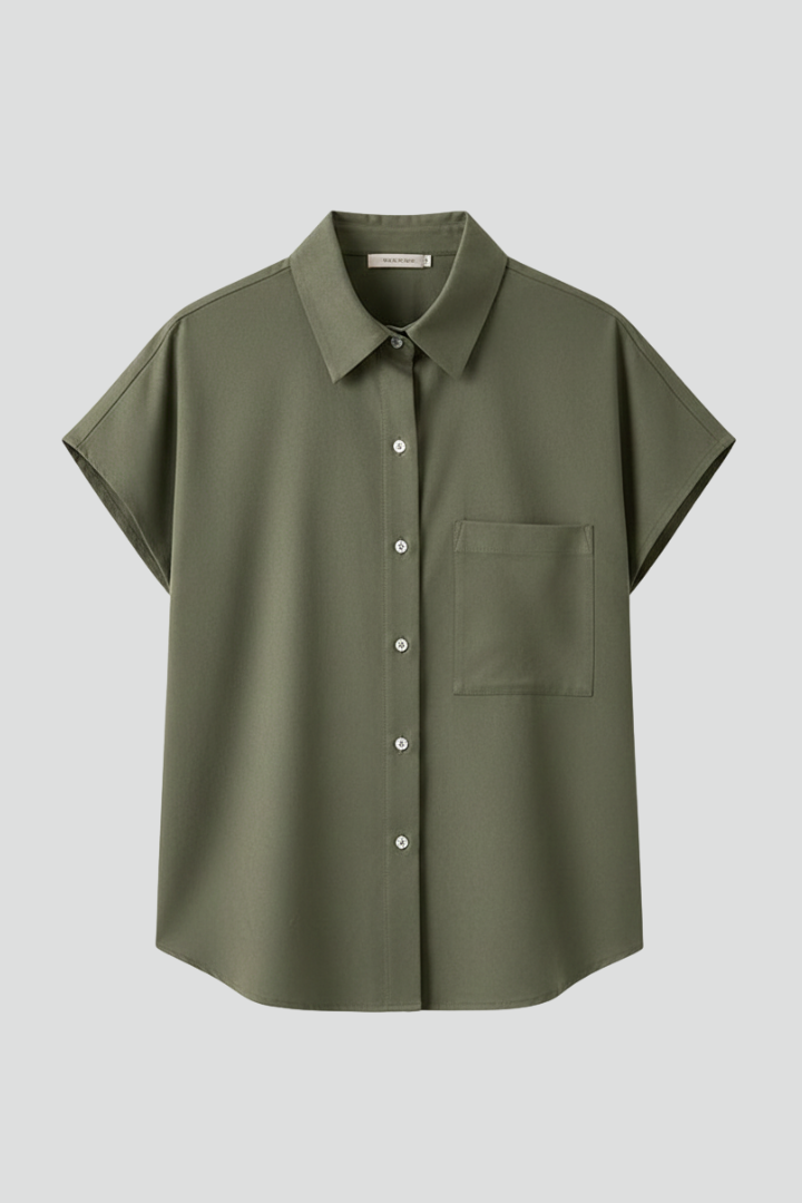 Lioris | Dames overhemd met knoopsluiting – blouse met korte mouwen, kraag en borstzak