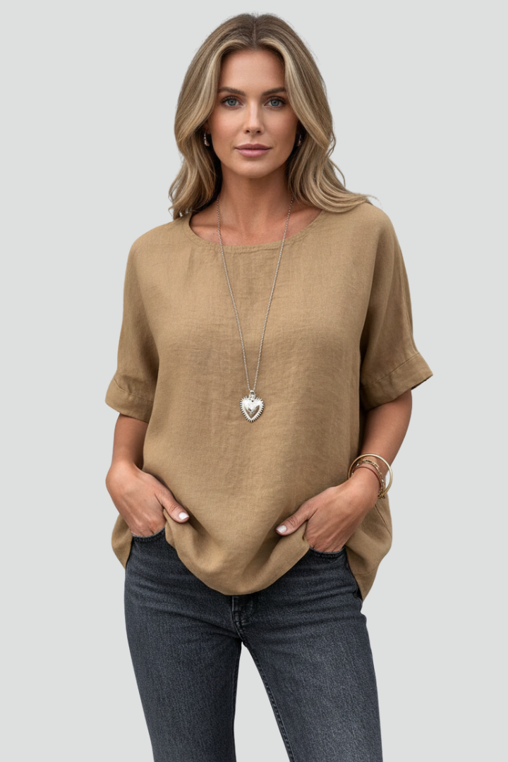 Cybele | Dames casual blouse – top met ronde hals en korte mouwen