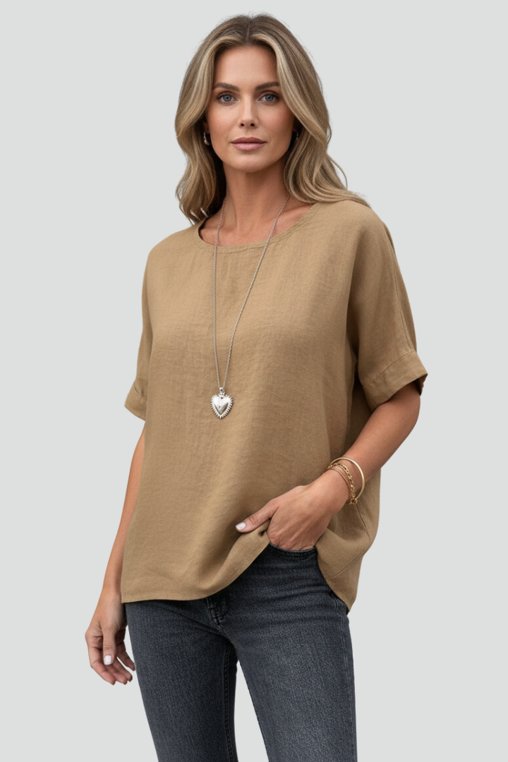 Cybele | Dames casual blouse – top met ronde hals en korte mouwen