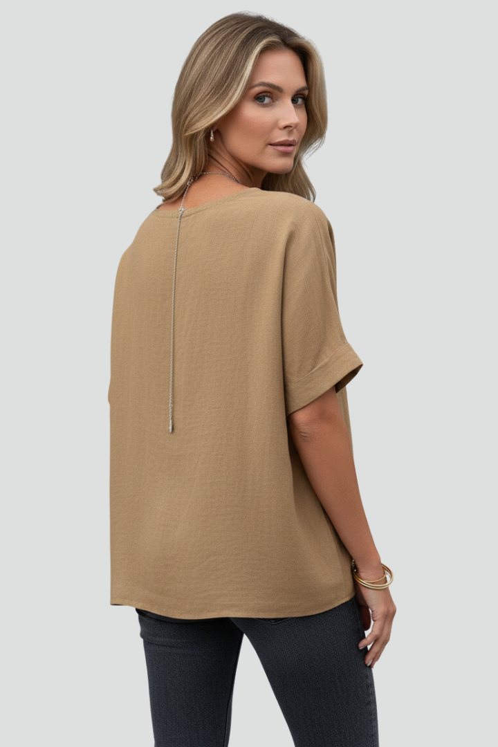 Cybele | Dames casual blouse – top met ronde hals en korte mouwen