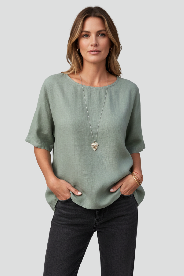 Cybele | Dames casual blouse – top met ronde hals en korte mouwen