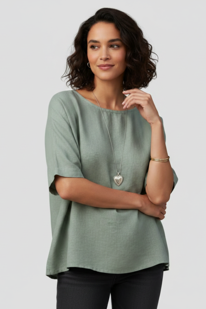 Cybele | Dames casual blouse – top met ronde hals en korte mouwen
