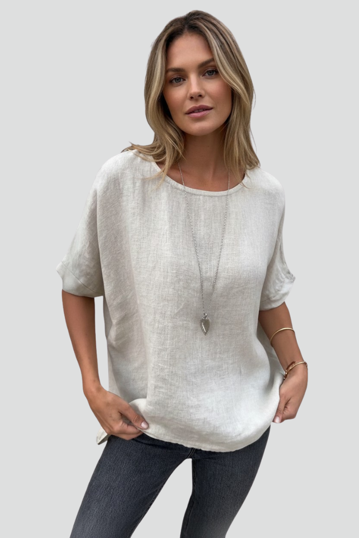 Cybele | Dames casual blouse – top met ronde hals en korte mouwen