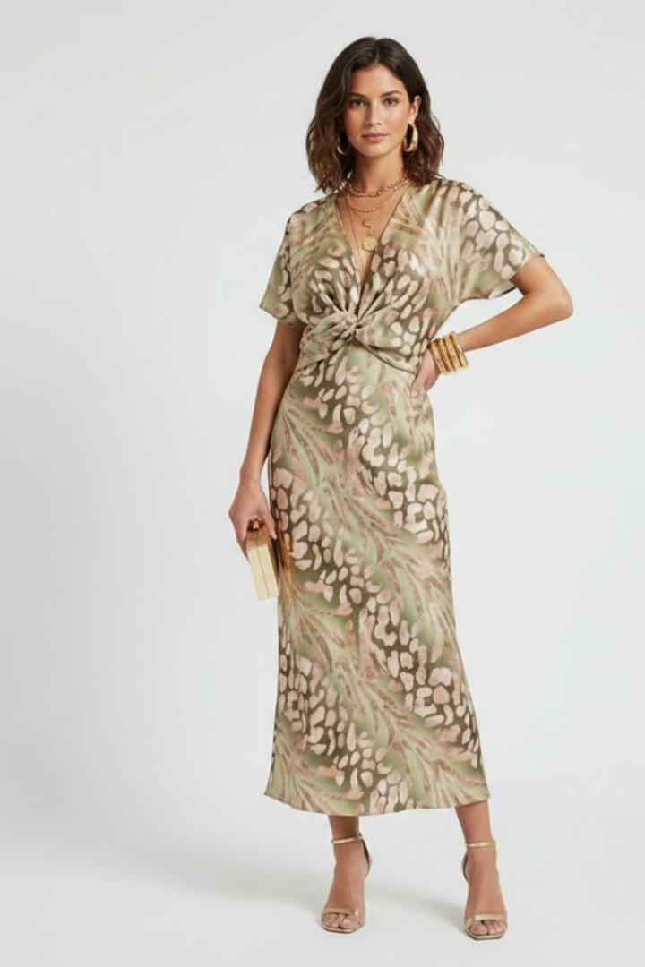 Leora | Zomerjurk met bloemenprint voor dames – Midi-jurk met V-hals
