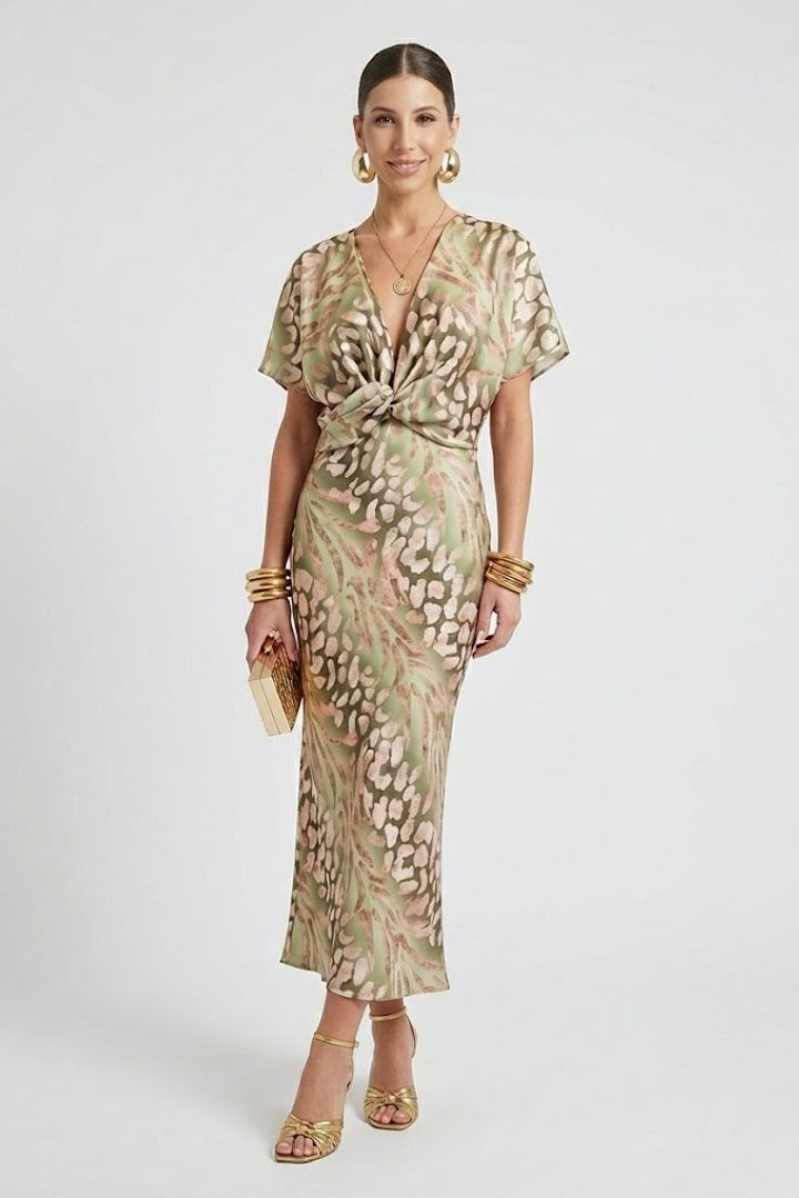 Leora | Zomerjurk met bloemenprint voor dames – Midi-jurk met V-hals