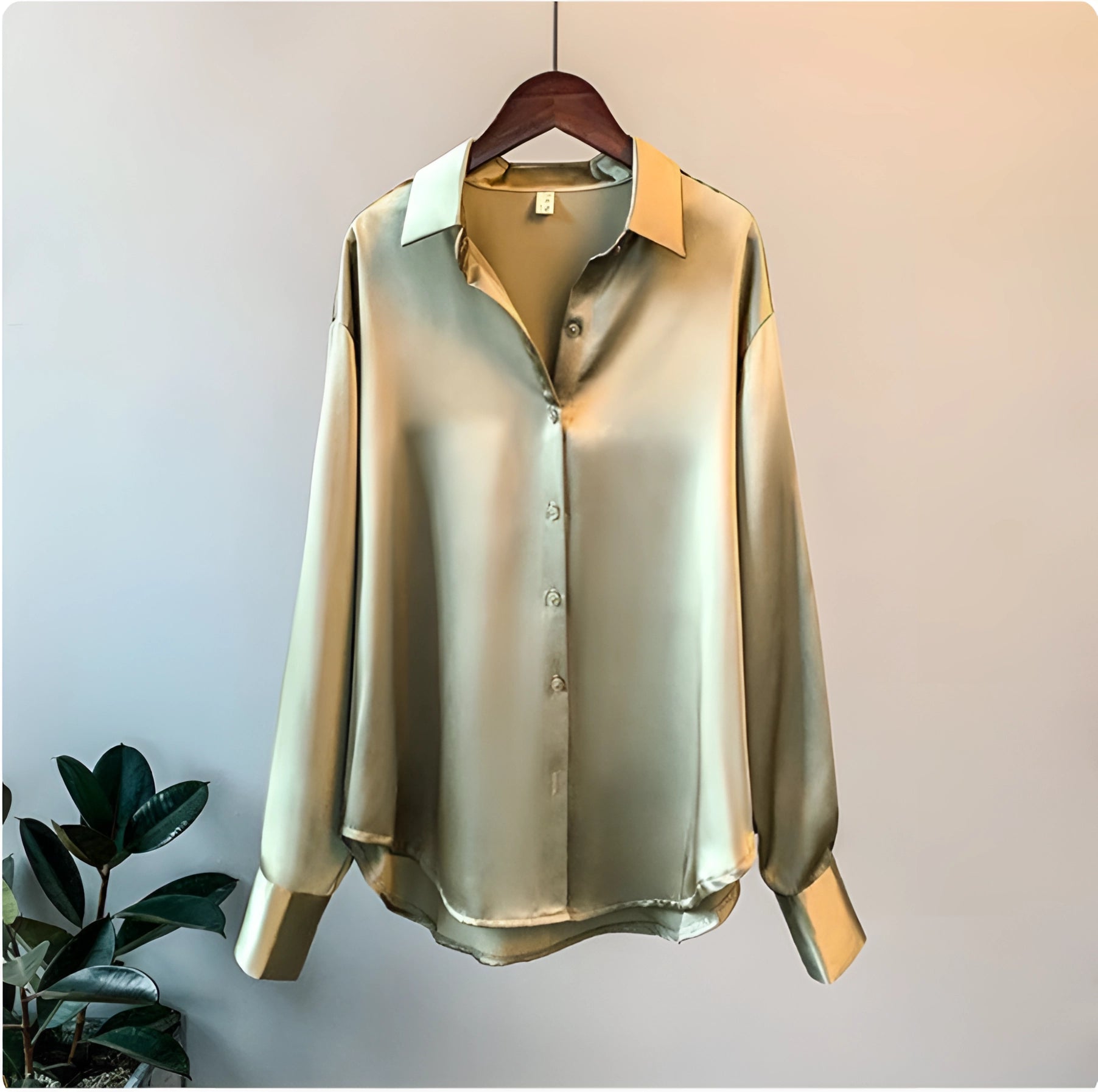 Elowena | Dames satijnen blouse met lange mouwen, knoopsluiting, geschikt voor werk, formeel en casual