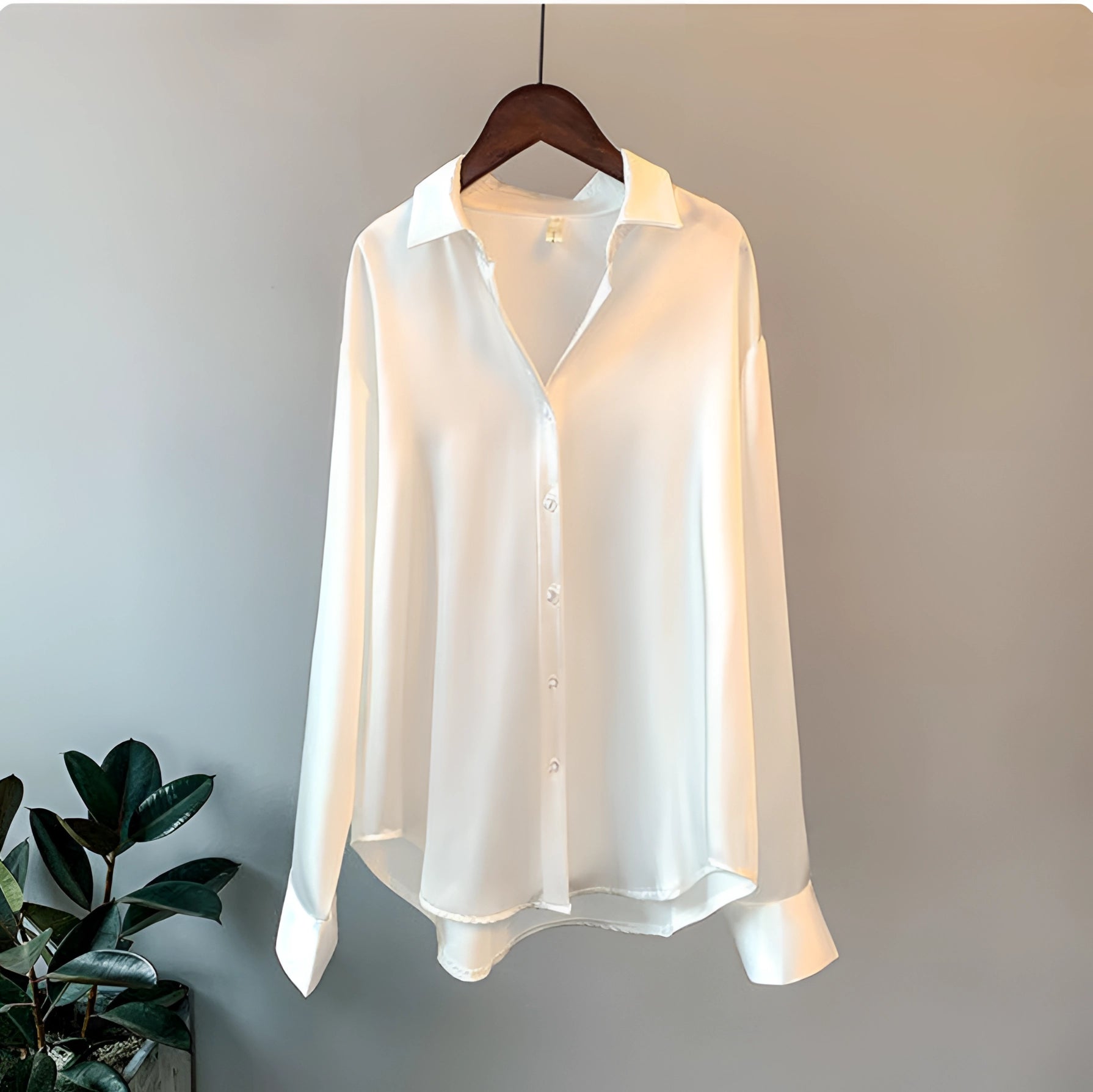 Elowena | Dames satijnen blouse met lange mouwen, knoopsluiting, geschikt voor werk, formeel en casual