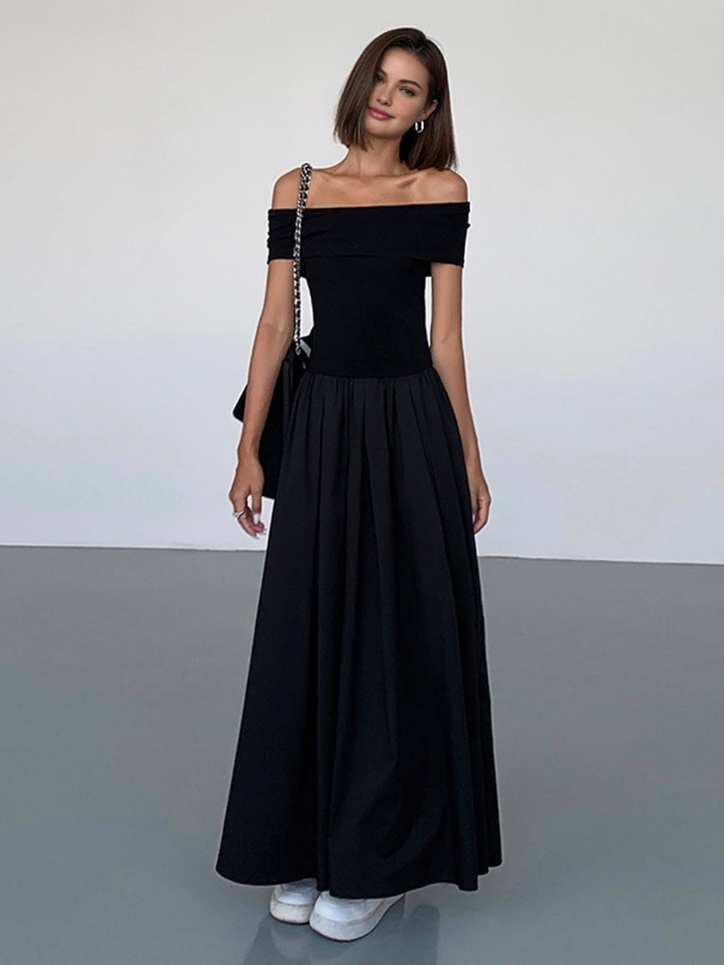 Maevra | Elegante off-shoulder jurk voor dames – geplooide maxi-feestjurk