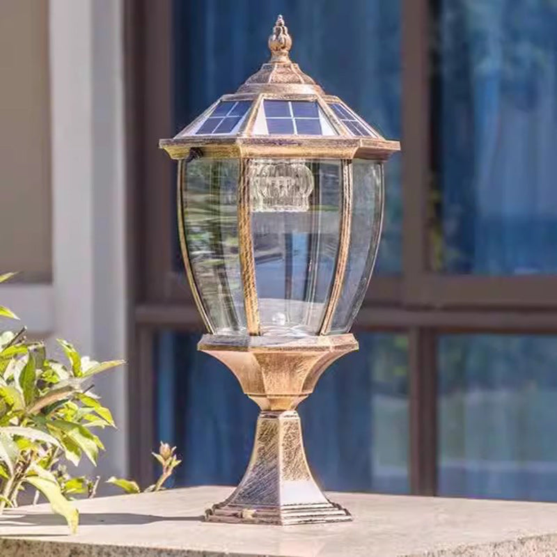 Solara | Retro Zeshoekig Glas LED Solar Tuinlicht - Buitenlantaarn van Aluminium & Glas met Warme LED voor paden & patio's