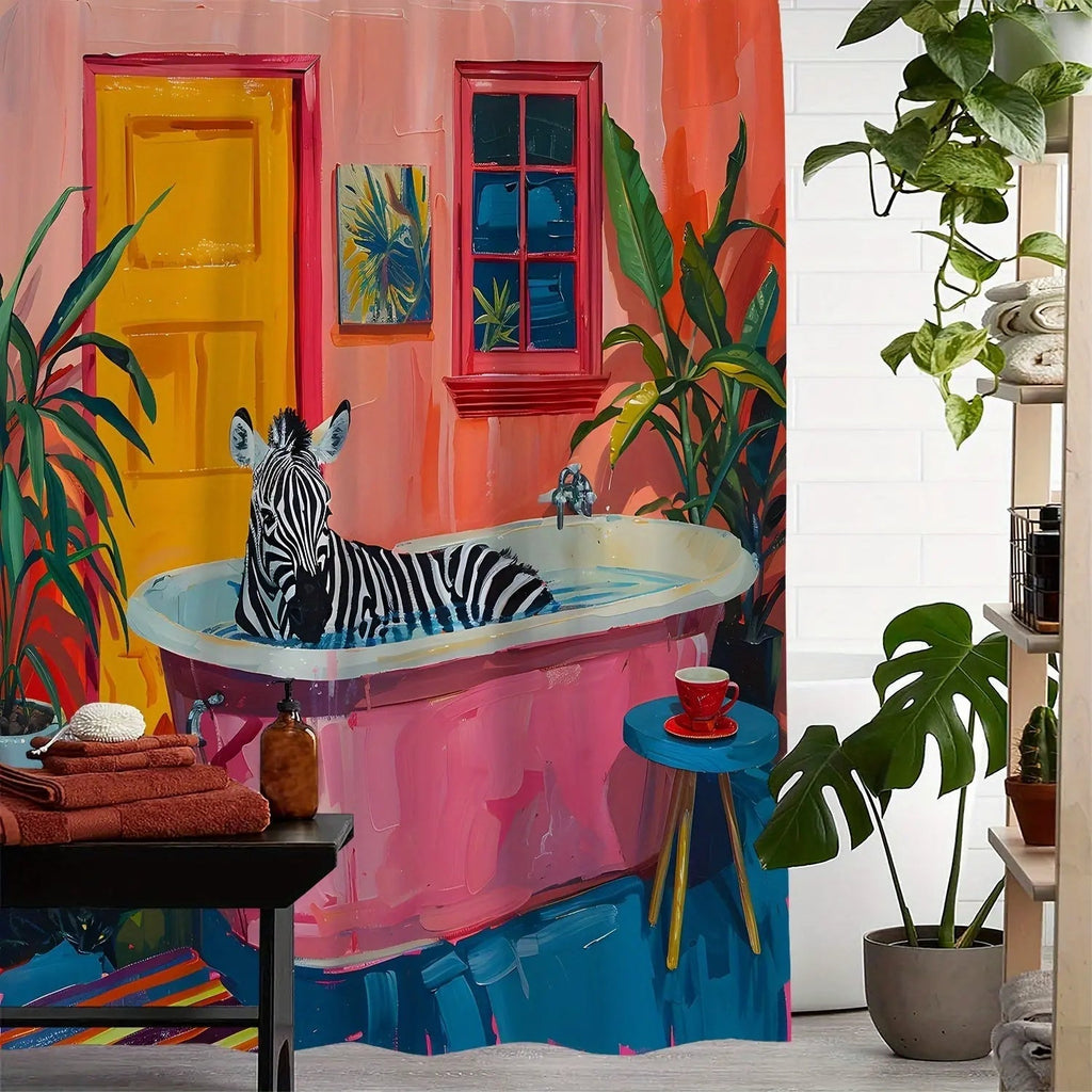 SavannaShower | Tropisch Zebra Douchegordijn - Waterdicht, Decoratief Badkamergordijn