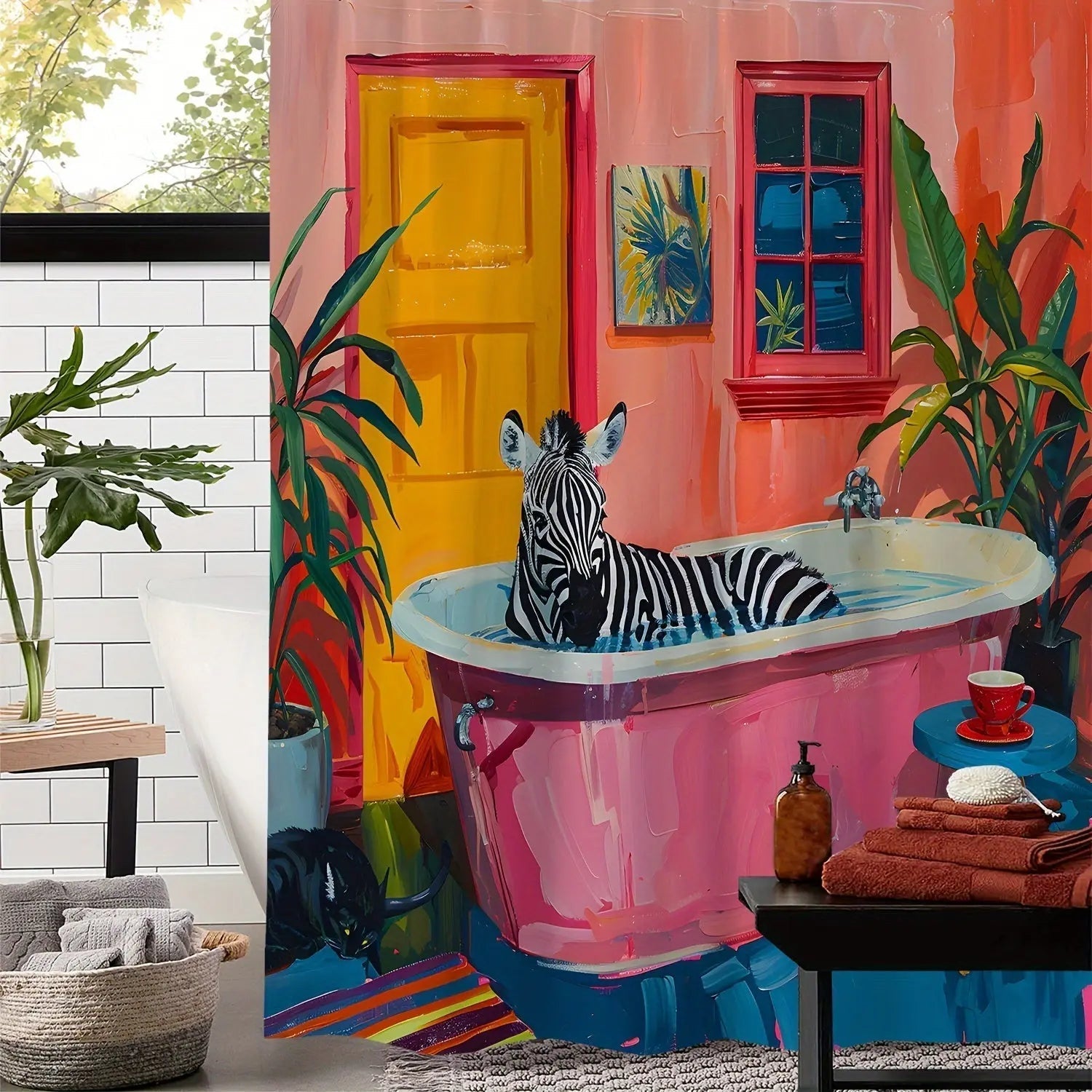 SavannaShower | Tropisch Zebra Douchegordijn - Waterdicht, Decoratief Badkamergordijn