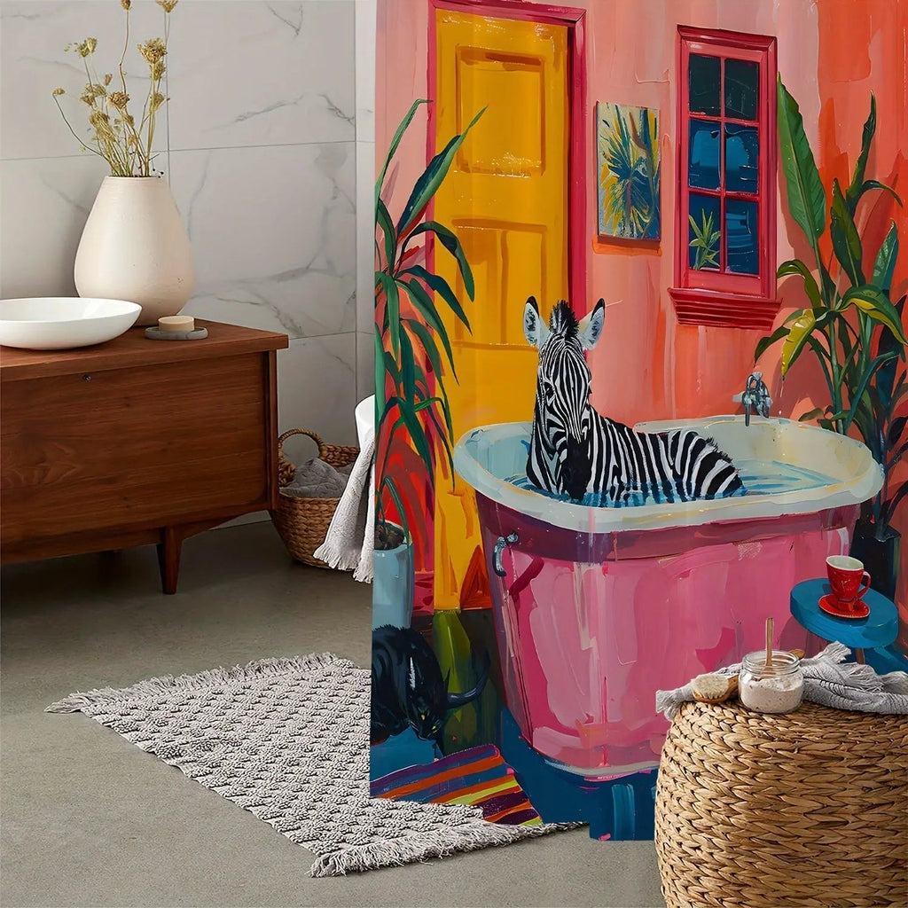 SavannaShower | Tropisch Zebra Douchegordijn - Waterdicht, Decoratief Badkamergordijn
