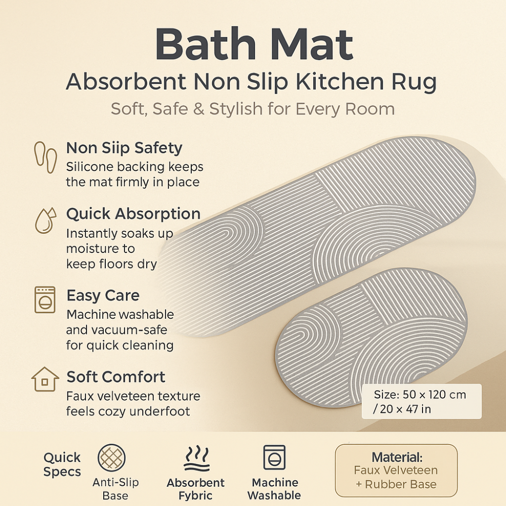 SlipStop | Absorberende antislipmat voor badkamer en keuken – siliconen grip, sneldrogend tapijt