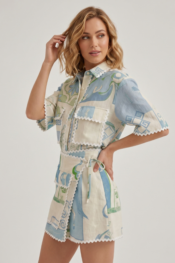 Lysa | Mosaic Bloom-set voor dames – Top met boho-print