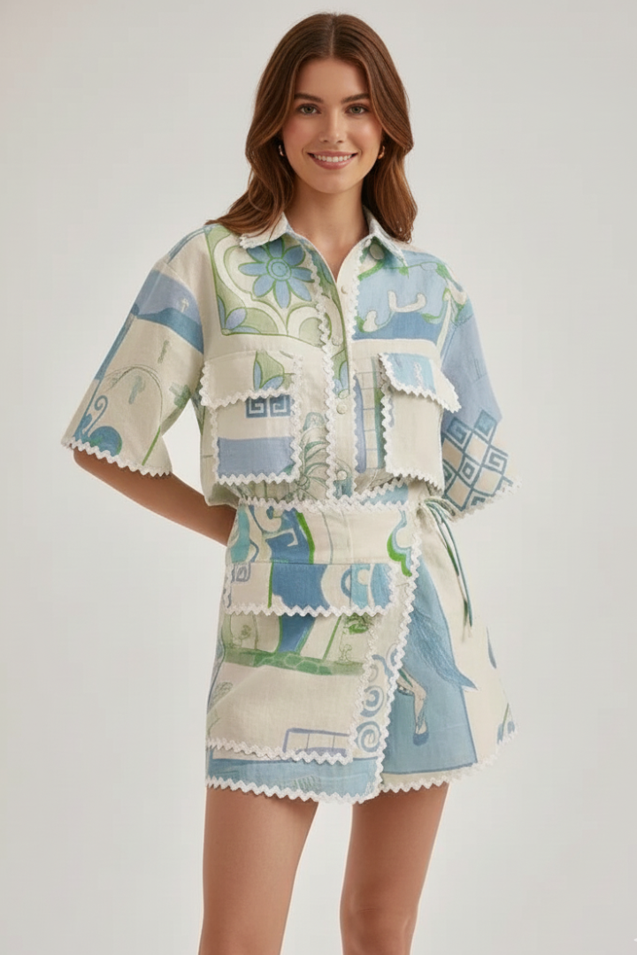 Lysa | Mosaic Bloom-set voor dames – Top met boho-print