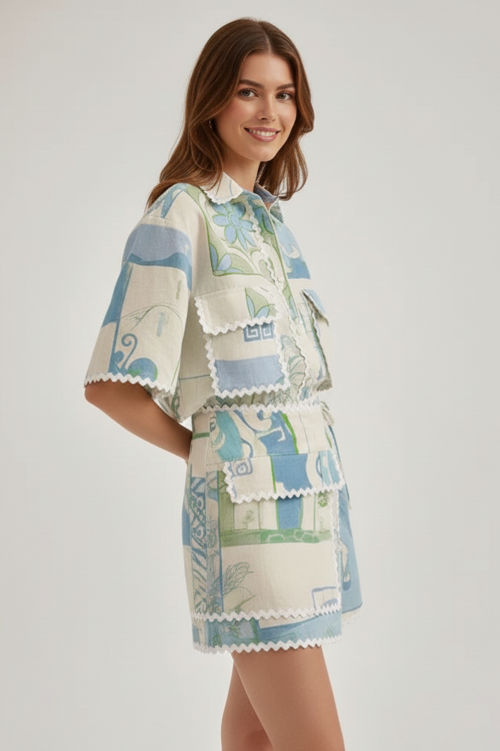 Lysa | Mosaic Bloom-set voor dames – Top met boho-print
