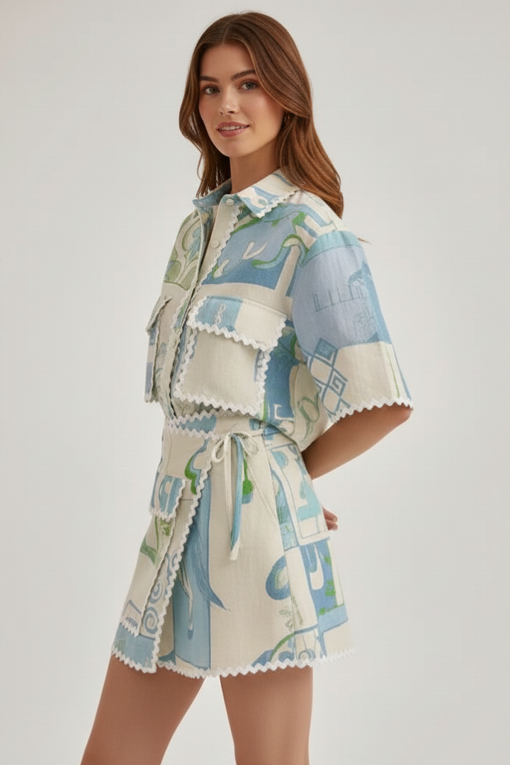 Lysa | Mosaic Bloom-set voor dames – Top met boho-print