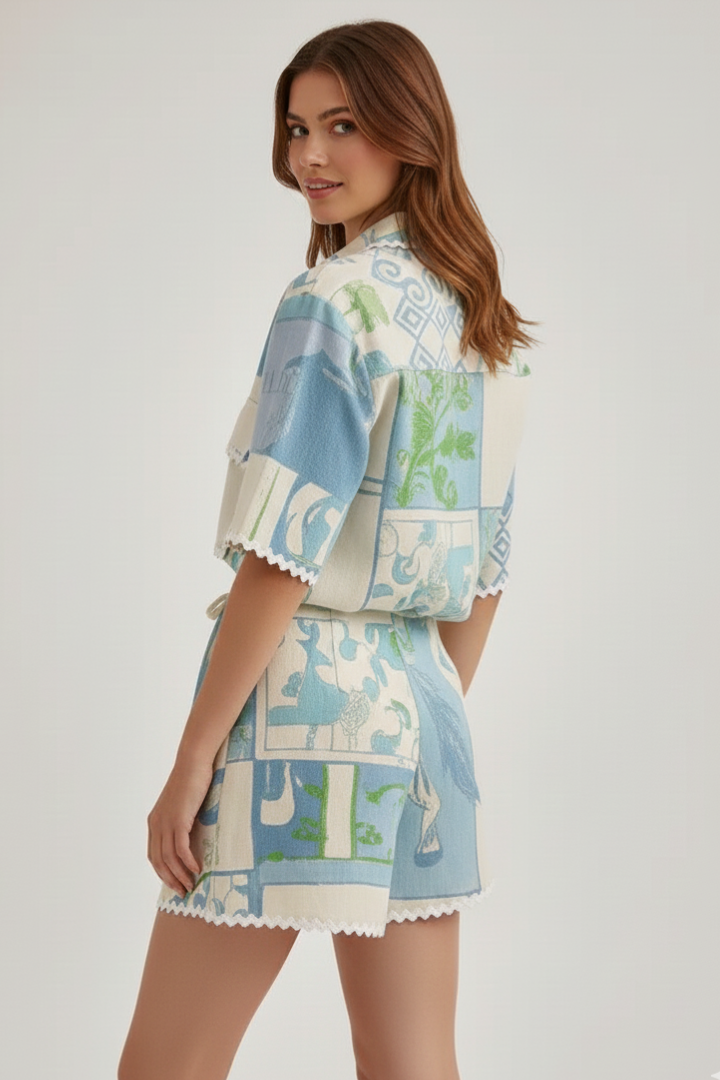 Lysa | Mosaic Bloom-set voor dames – Top met boho-print