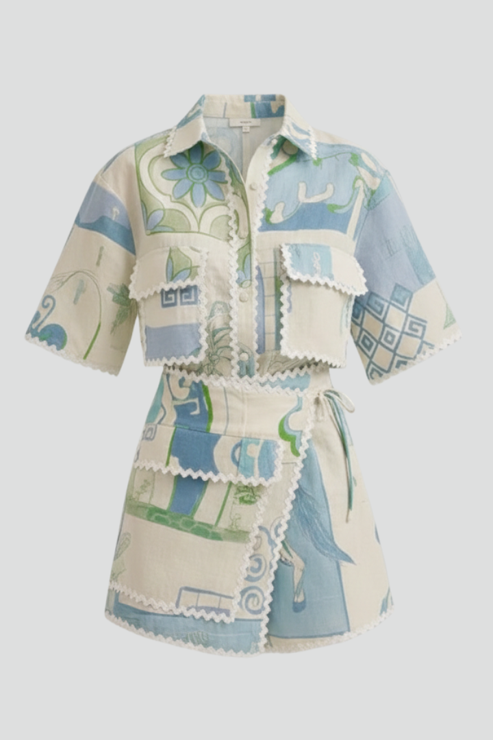 Lysa | Mosaic Bloom-set voor dames – Top met boho-print