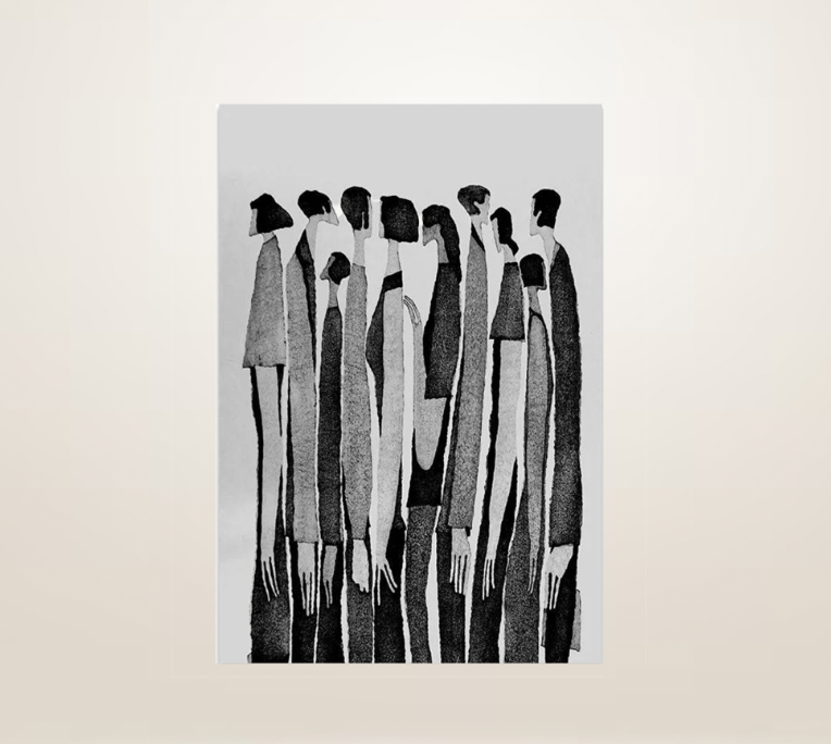 UrbanMingle | Moderne Abstracte Menigte Canvas Muurkunst - Scandinavische Minimalistische Mensen Schilderen
