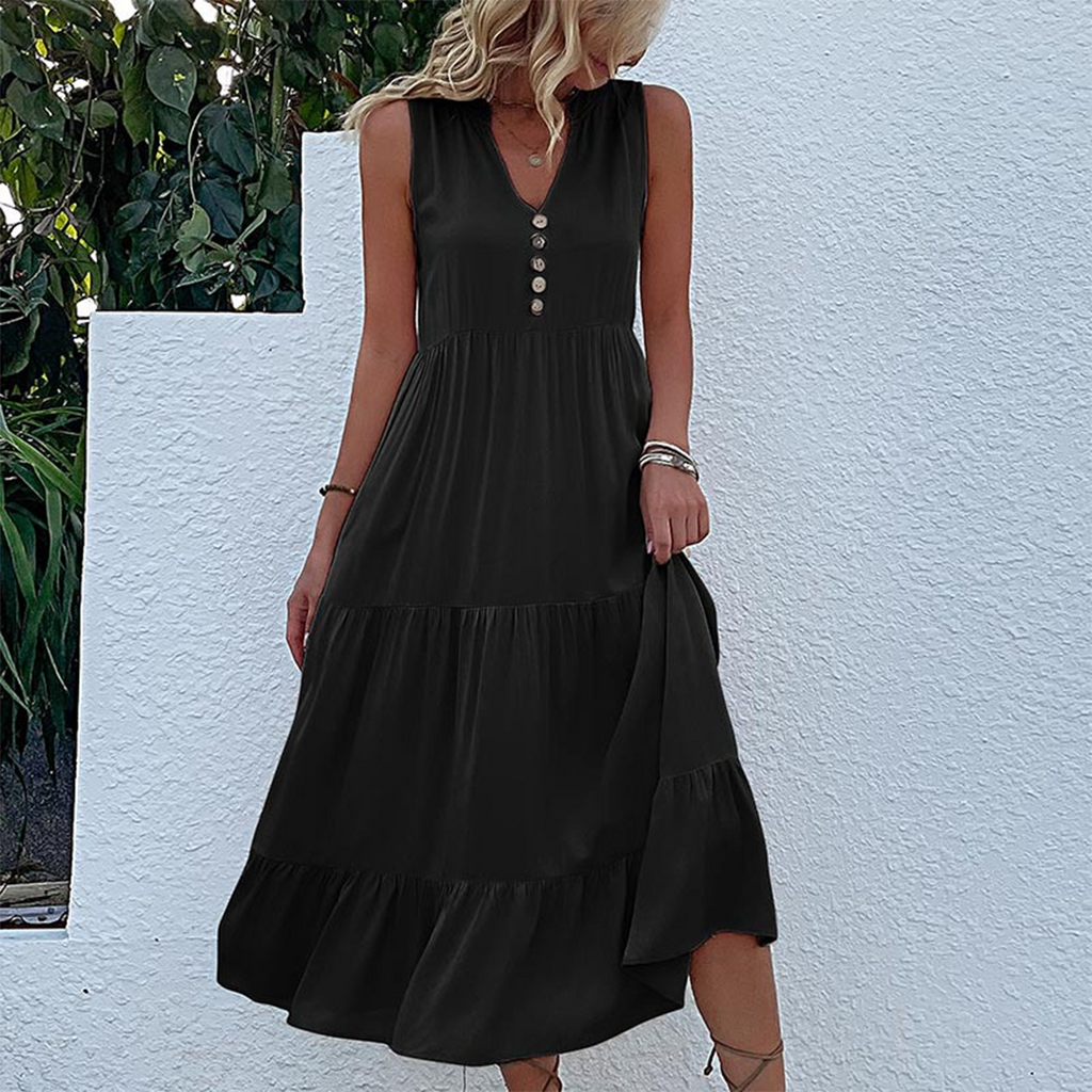 Nyavelle | Casual-chique midijurk voor dames – Jurk met knoopsluiting en relaxte pasvorm
