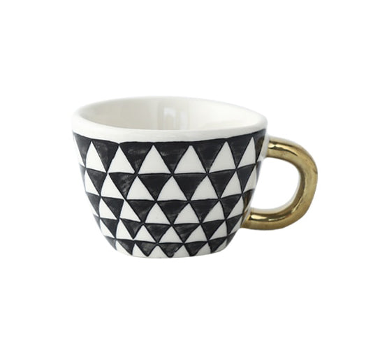 LuxeMug | Geometrisch Patroon Kopje met Gouden Handvat, Elegante Keramische Koffiemok, Luxe Theekopje