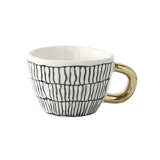 LuxeMug | Geometrisch Patroon Kopje met Gouden Handvat, Elegante Keramische Koffiemok, Luxe Theekopje