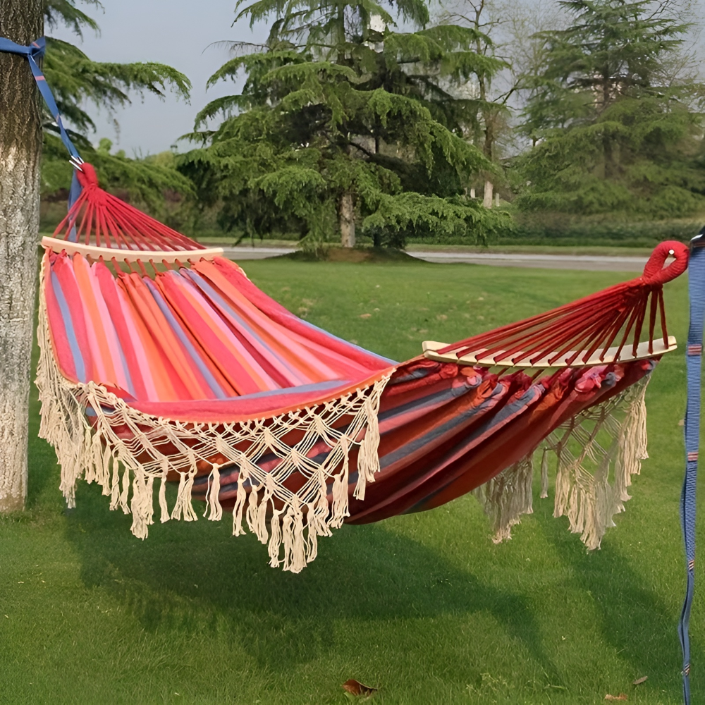 LazyBloom | Boheemse Katoenen Hangmat met Pompons, Binnen- en Buitenstoel voor Tuin