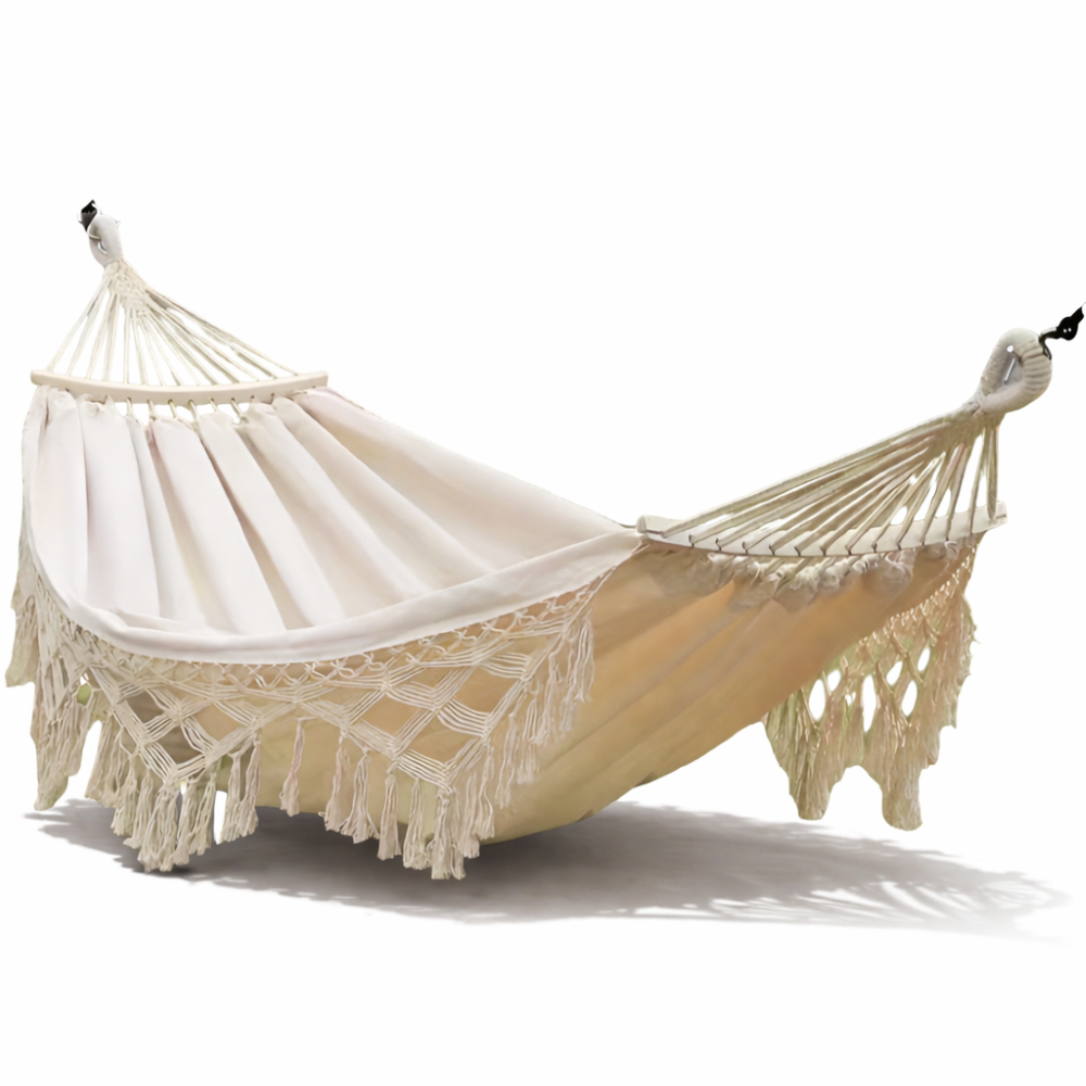 LazyBloom | Boheemse Katoenen Hangmat met Pompons, Binnen- en Buitenstoel voor Tuin