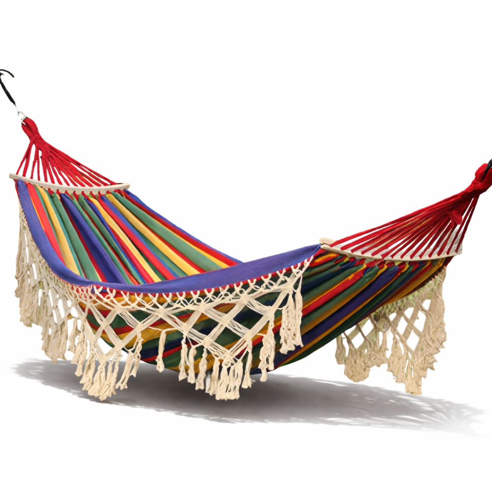 LazyBloom | Boheemse Katoenen Hangmat met Pompons, Binnen- en Buitenstoel voor Tuin