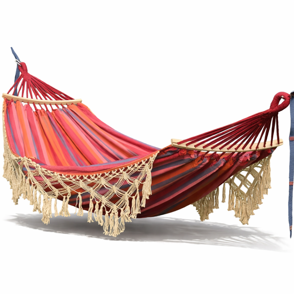 LazyBloom | Boheemse Katoenen Hangmat met Pompons, Binnen- en Buitenstoel voor Tuin
