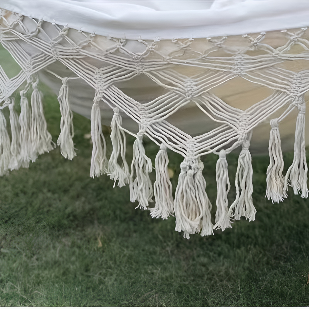 LazyBloom | Boheemse Katoenen Hangmat met Pompons, Binnen- en Buitenstoel voor Tuin