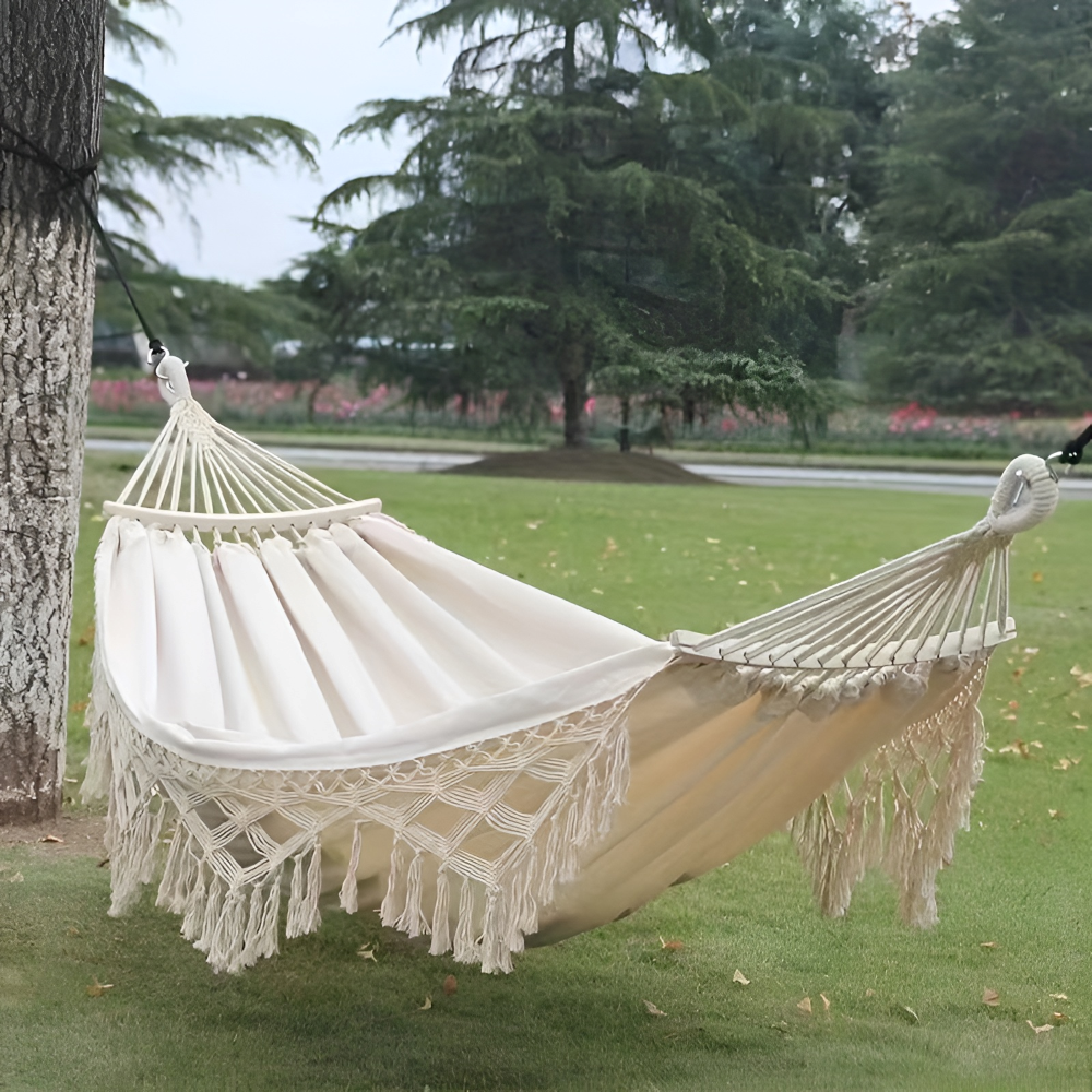 LazyBloom | Boheemse Katoenen Hangmat met Pompons, Binnen- en Buitenstoel voor Tuin