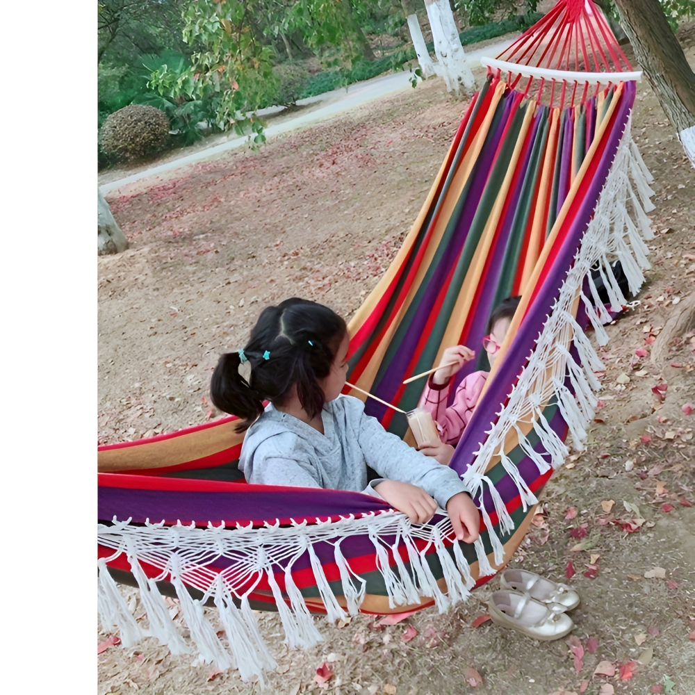 LazyBloom | Boheemse Katoenen Hangmat met Pompons, Binnen- en Buitenstoel voor Tuin