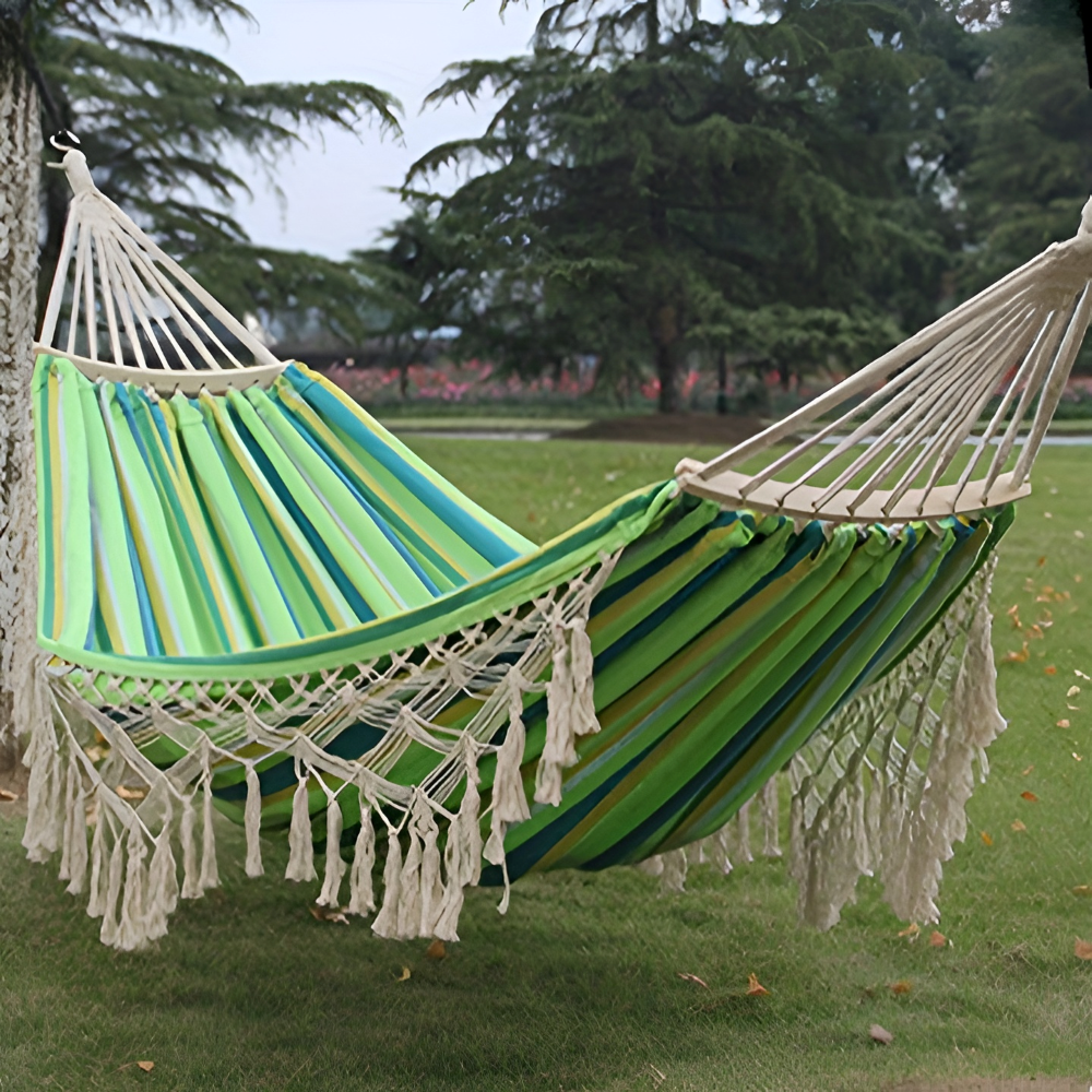 LazyBloom | Boheemse Katoenen Hangmat met Pompons, Binnen- en Buitenstoel voor Tuin