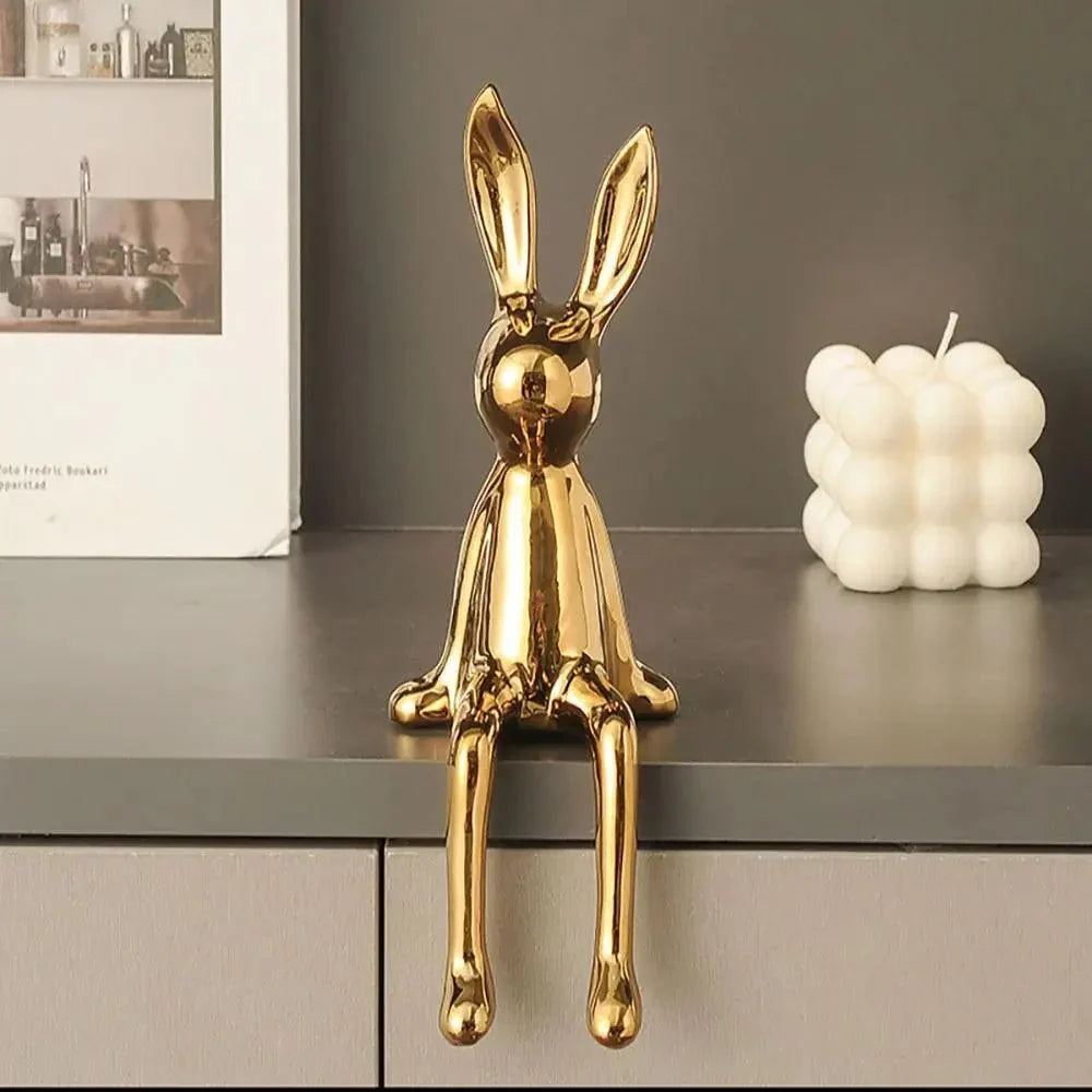 NobleRabbit | Elegant Metallic Konijn Ornament - Moderne Dierensculptuur, Chique Woondecoratie Accent